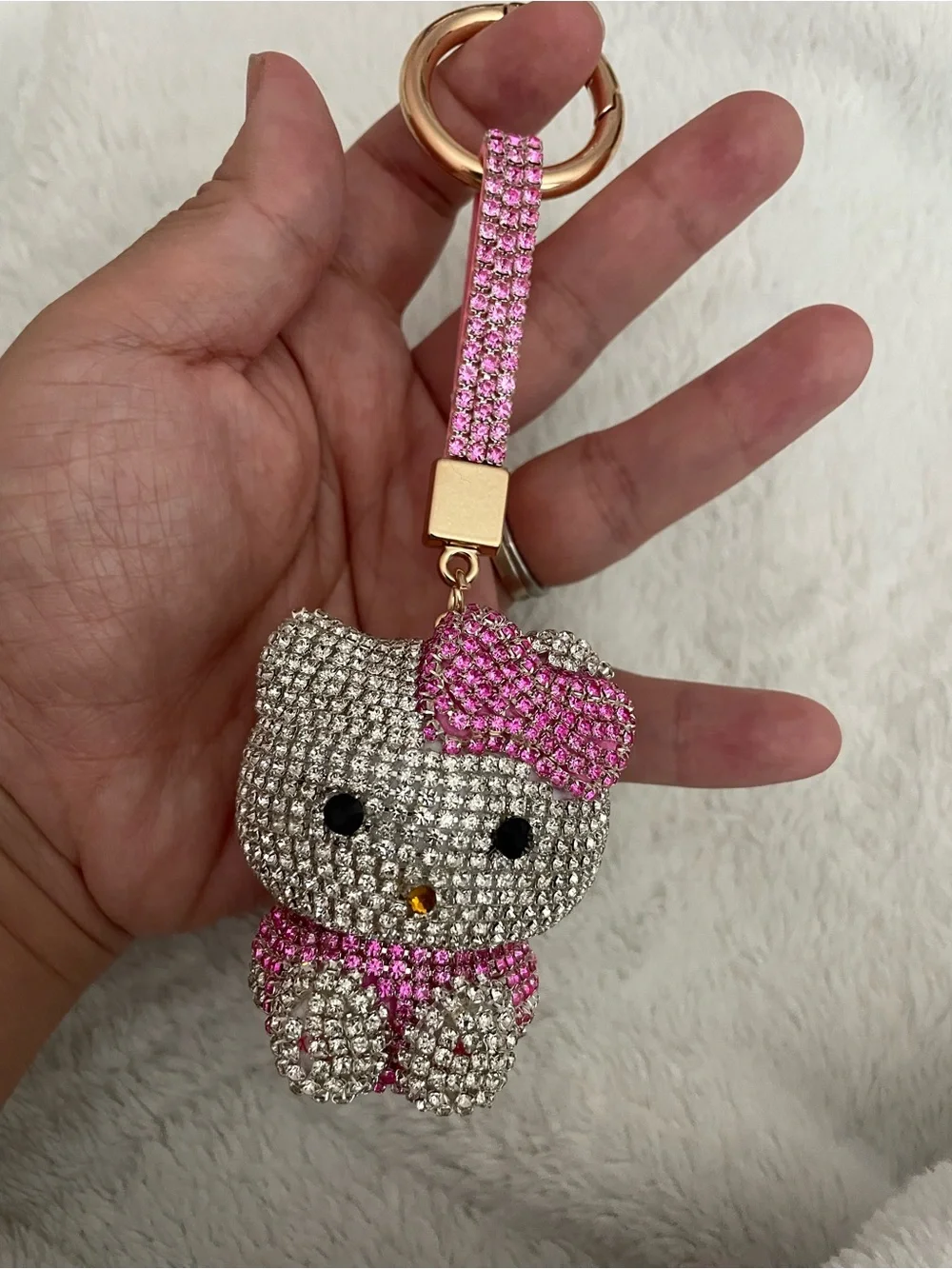 Hello Kitty Pink & Gold Crystal Charm Keyring